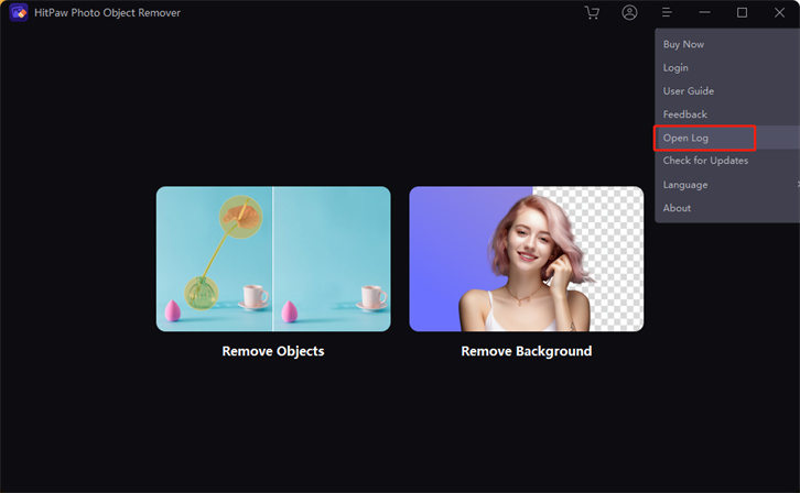 HitPaw photo object remover open log